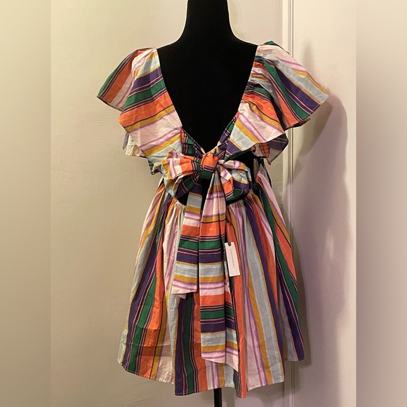 ANTHROPOLOGIE Ruffle Sleeve Open Back Mini Dress in Nouveau - Picture 5 of 8